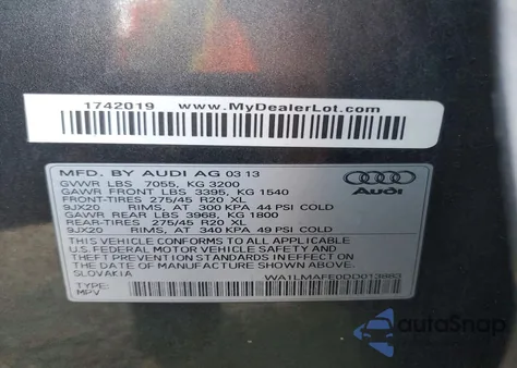 2013 Audi Q7 Premium Plus from USA, damaged, VIN WA1LMAFE0DD013883
